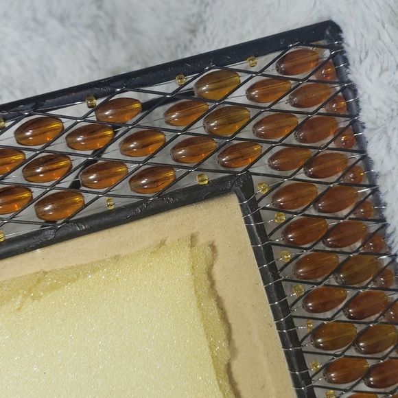 Vintage Metal Picture Frame Boho 70’s Style Orange🧡Stones Beaded Glass - Picture 3 of 11